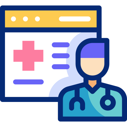 Graphic of computer screen and healthcare professional, to represent electronic healthcare records software.