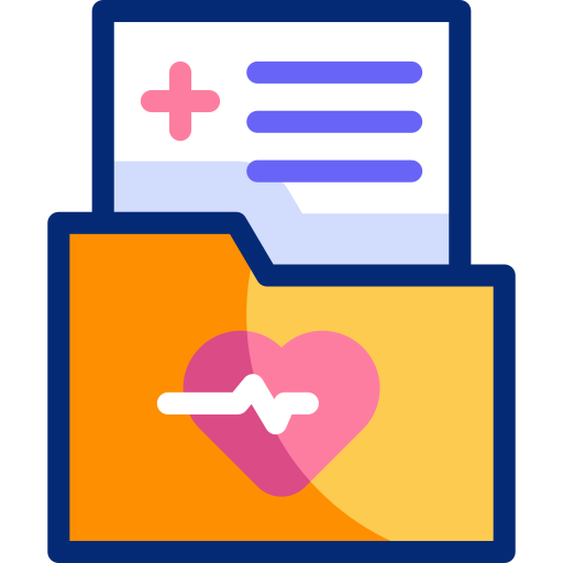 Graphic of computer folder with a document, to represent electronic healthcare records software.