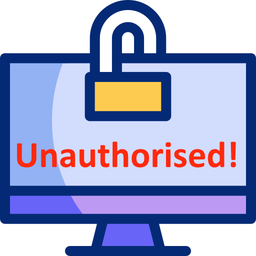 Graphic of computer screen and lock with the word unauthorised on it.