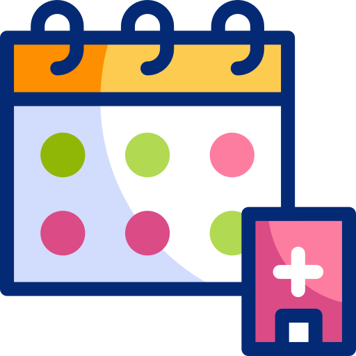 Graphic of calendar and hospital to represent healthcare staff scheduling software.