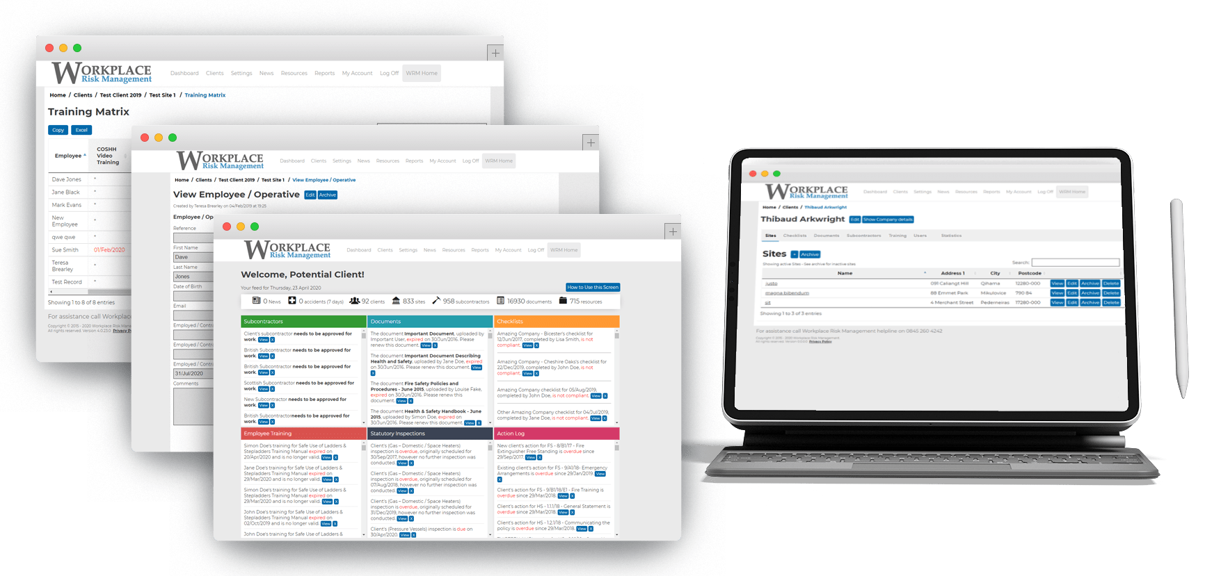 Workplace Risk Management software in use