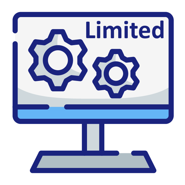 Small graphic of computer screen and the word limited.
