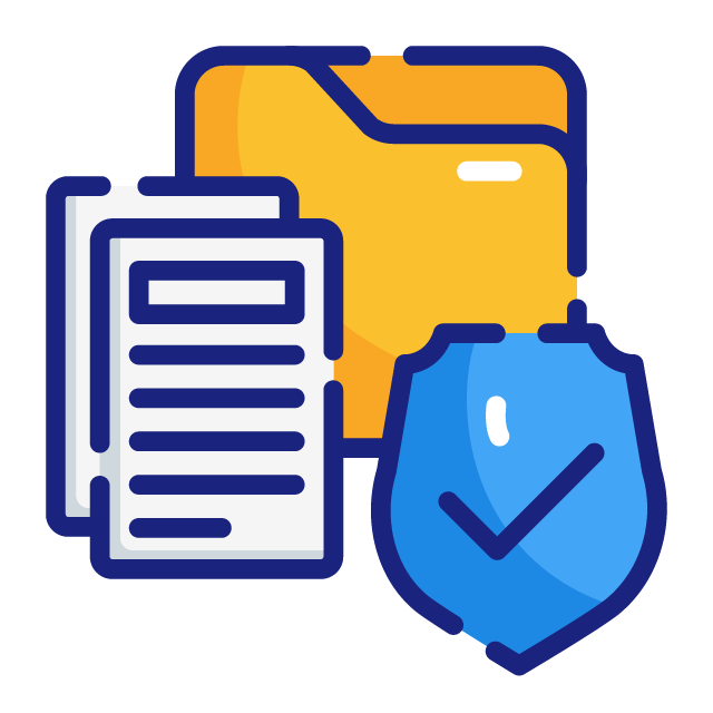 Small graphic of folder and security shield.
