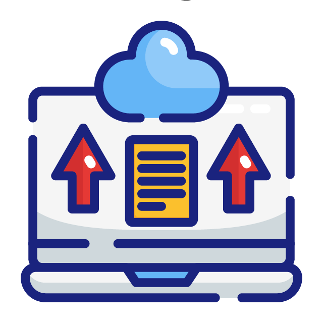 Small graphic showing a laptop with code and upward arrows to represent rapid deployment.