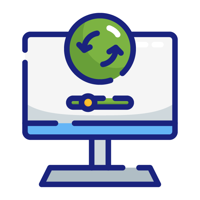 Small graphic of a computer monitor with software updating on it.
