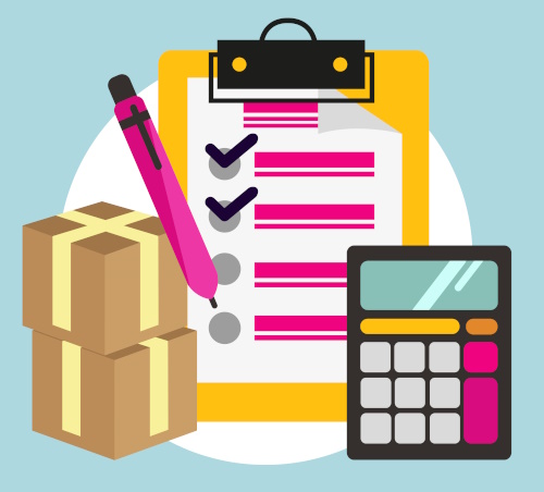 Graphic of parcel check list and calculated to represent manufacturers product list.