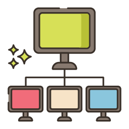 Graphic of computers in a network to represent an old network business software system.
