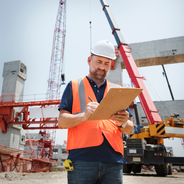 Image of man on a building site to represent construction industry.