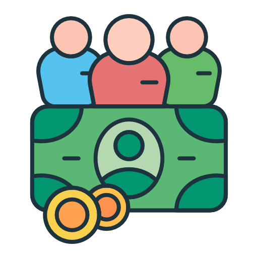 Graphic showing money and finance team.