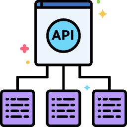 Graphic showing computer windows, with API written on it which connected applications.