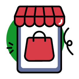 Graphic showing mobile phone with a handbag product on the screen.