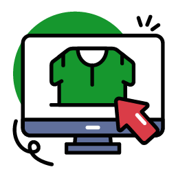 Graphic showing computer screen and a product on it of a t-shrit.