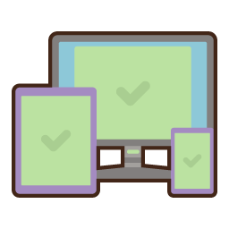 Graphic of a monitor , tablet and mobile phone, to represent web-based application software, works on different devices.
