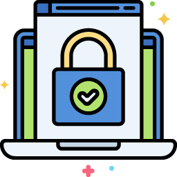 Graphic showing laptop with lock for security on the screen.