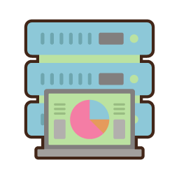 Graphic of a server and laptop, to represent web-based application software, scalability and growth.