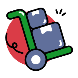 Graphic showing packages on a trolley to represent stock and order management.