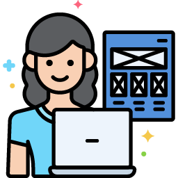 Graphic showing female and laptop and user experience design.