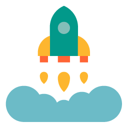 Graphic showing rocket launch to represent software launch.