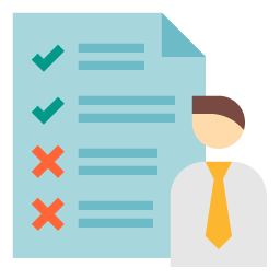 Graphic showing person with tick sheet to represent a software consultant.