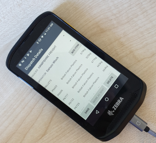 Case Study photo for Sharpak Romsey showing a screen on a mobile device with deliveries.