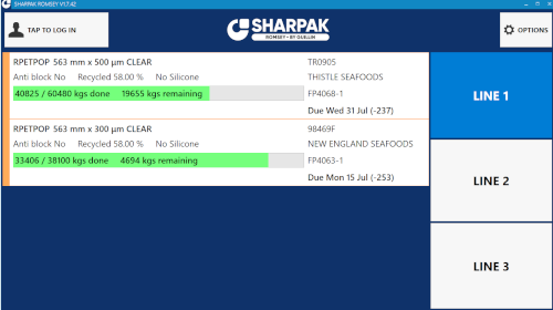 Case Study photo for Sharpak Romsey showing a screen for scheduling plastic production for a tablet app that shows the individual lines.