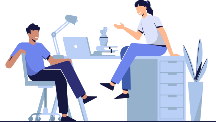 Graphic showing people and a laptop in an office discussing the results of user acceptance tests.
