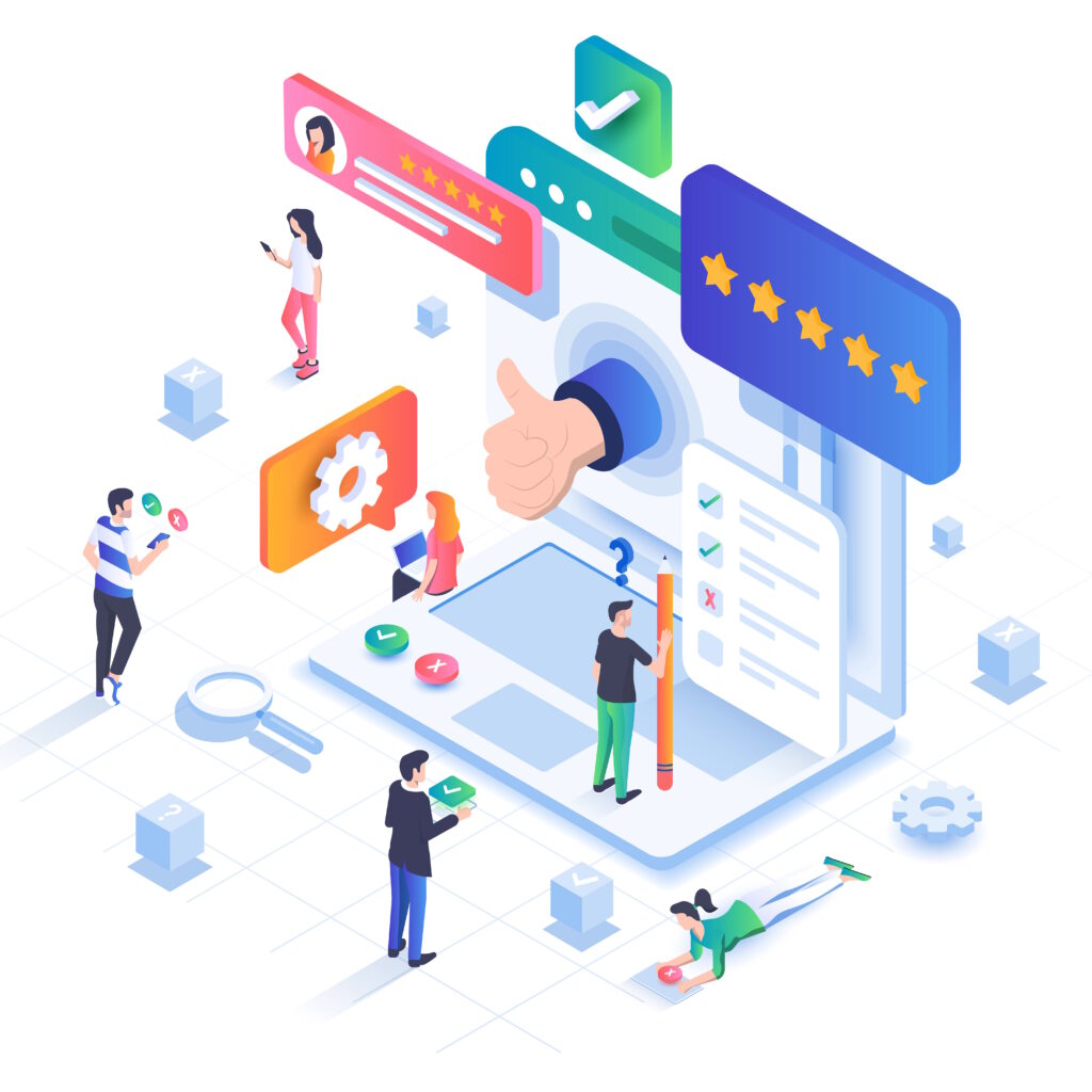 Image that shows web pages and people building them, to represent the advantages of employing a web app for your business.