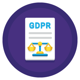 Graphic of a GDRP document, in a purple circle, to represent a GDPR report.