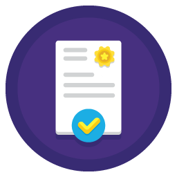 Graphic of document with a tick, in a purple circle, to represent consent management.