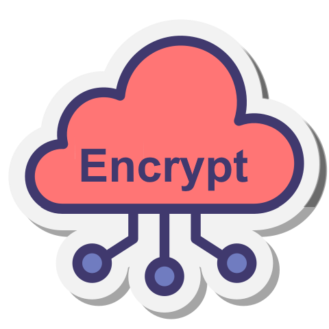 Graphic of cloud with the word Encrypt  on it, to represent data encryption.