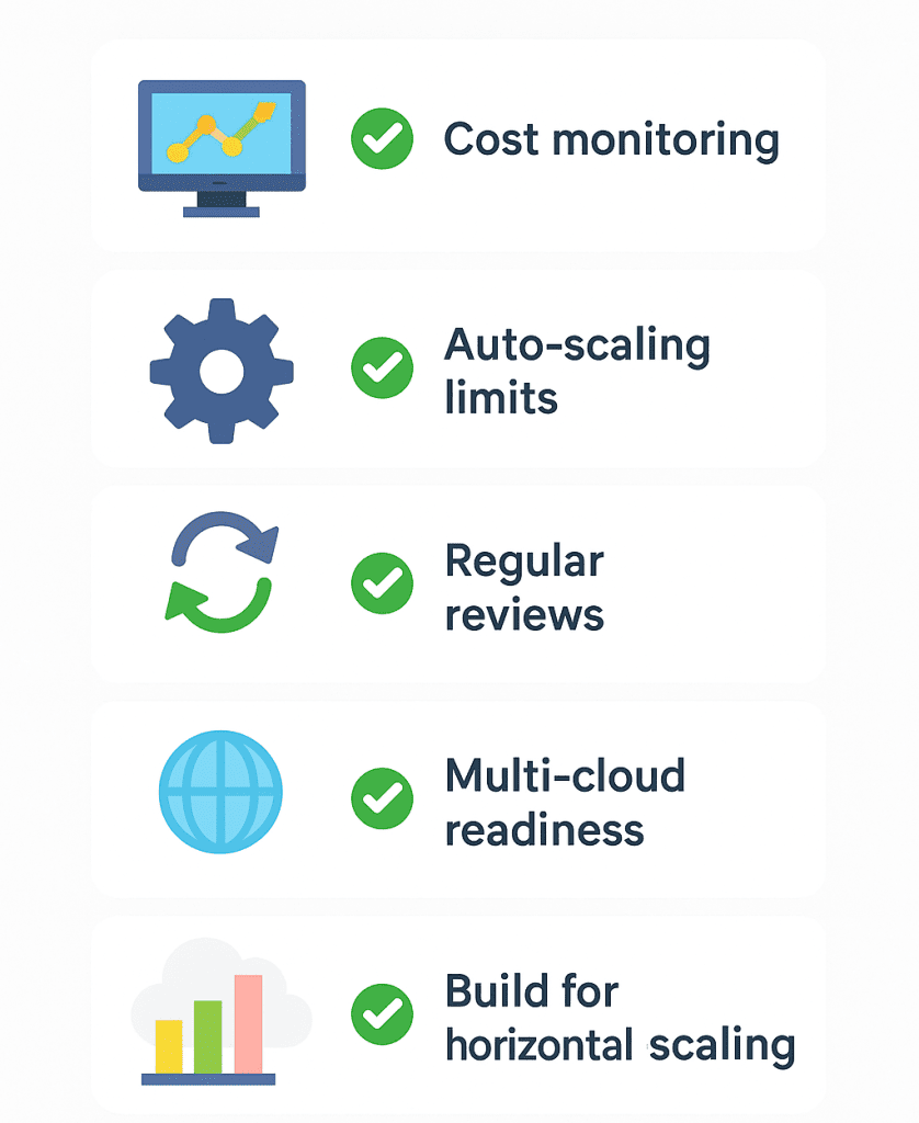 Graphic showing the full list of the best practices discussed in this section, with icons to represent each point.