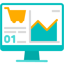 Graphic showing a computer monitor with shopping trolley to show e-commerce.