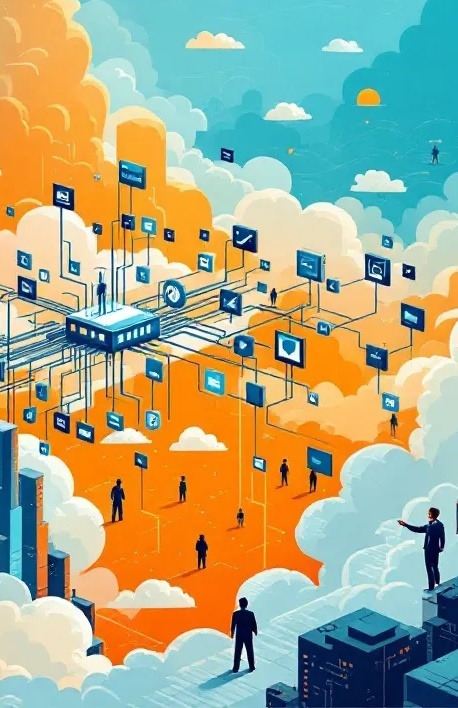 Graphic showing an image representing a microservices architecture.