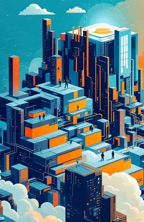 Graphic showing an image representing a monolithic computer.