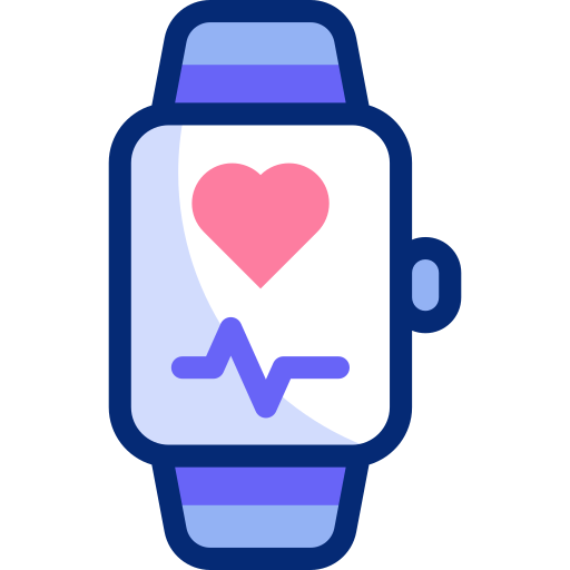 Graphic of smart watch with heart beat on it, representing remote health monitoring.