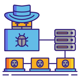 Small graphic showing a person trying to penetrate a network.