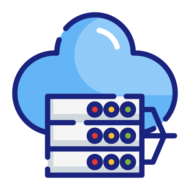 Small graphic of cloud with server stack.
