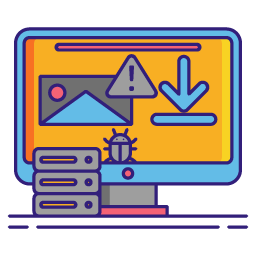 Small graphic showing a monitor, server and downward arrow, to represent trying to gain access.