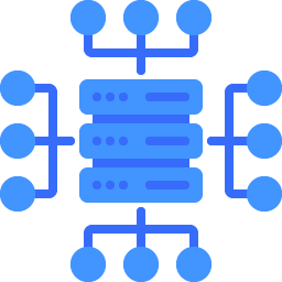 Blue icon with server and nodes, representing workflows.