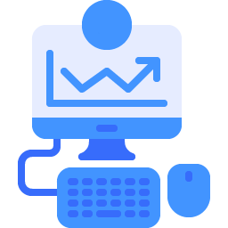 Blue icon with computer and keyboard.