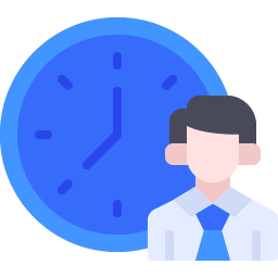 Blue icon with person and clock.