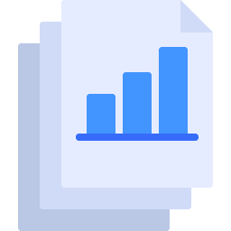 Blue icon with pages and graph.