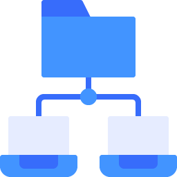 Blue icon with computer folder and 2 laptops connected to it.