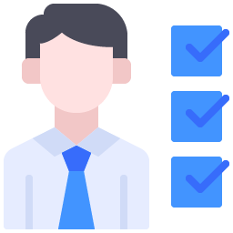 Blue icon with person and check boxes.