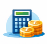 Icon showing calculator and money.