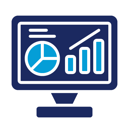 Graphic of monitor with graphs on the screen, representing performance metrics.